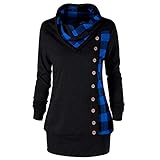 herbst pullover 2018 Wasserfallausschnitt,karierte Knopfdetails,langärmliges Sweatshirtkleid.Kombinieren mit Jeans,Leggings oder einer Freizeithose,Perfektes beiläufiges Outfit,Sie wirken stilvoll,süß und verbessern den visuellen Effekt.