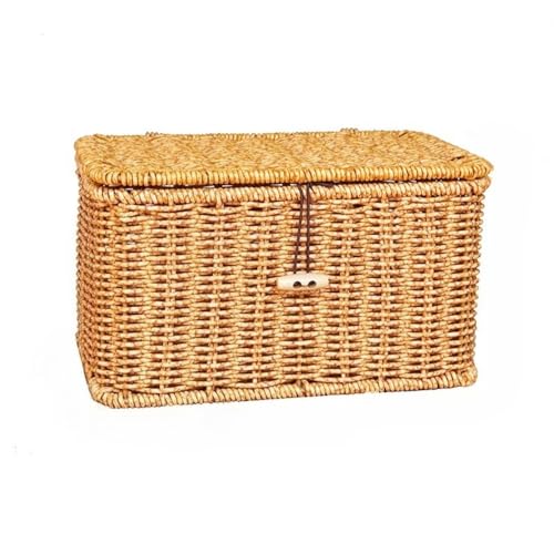 OGXN かご バスケット 収納ボックス 収納ケース ふた付き 北欧 おしゃれ シンプル 生活雑貨 雑貨収納 小物入れ 卓上収納 靴下 下着 (24X14X14Xcm)