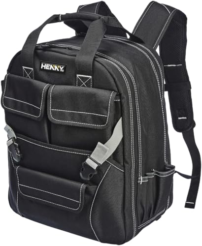 Image of HENNY BAGS Tools Bag Durable 51-Pocket Tool Bag Tool Backpack Premium 1680D Ballistic PVC-Coated Oxford Fabric Tools Bag Multipurpose Storage for Electricians & Technicians Organizer Tool Bag Backpack