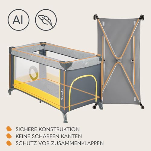 Lionelo Stefi Baby Kinderbett, Reisebett ab Geburt bis 15 kg, Seiteneingang, Sicherungssystem LockGuard, Blockade der Räder, Tragetasche, zusammenklappbar