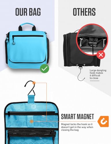 Image of VENTURE 4TH Hanging Travel Toiletry Bag 18 Compartments - Tiffany Blue | Hangs on rails, hooks or doors; stands upright. Removable TSA pouch. Water-resistant Nylon 290D Twill, reinforced stitching.