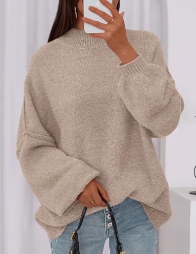 PRETTYGARDEN Women's 2025 Fall Oversized Sweaters Chunky Knit Mock Neck Long Sleeve Casual Trendy Pullover Winter Clothes4