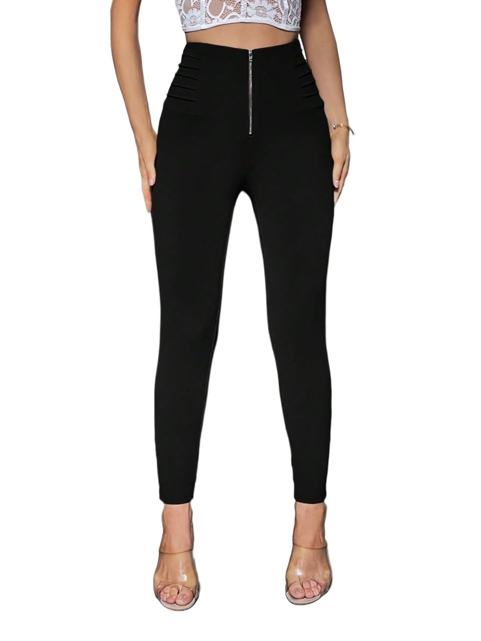 Womens Fall Solid Color Casual Zip Pants Trousers