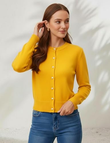 Image of Women's Casual Slim Fit Cardigan Sweaters Long Sleeve Button Down Lightweight Waist Length