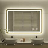 24x36 Inch Gold Framed LED Bathroom Mirror, Smart Bathroom Mirror with Motion Sensor Lights, Anti Fog, Stepless Dimmable & 3 Colors Temperature Adjustment, LED Vanity Mirror for Wall