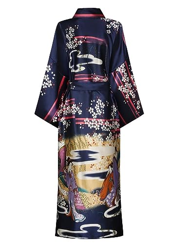 DandyChic Women's Long Floral Satin Robes Imitation Silk Sleepwear Bridal Dressing Gown for Bridesmaid Nightgown