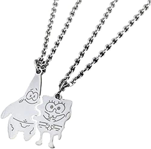 TCB Creations Classic Cartoon Sponge and Starfish Best Friends 2 Piece Metal Charm Necklace Set