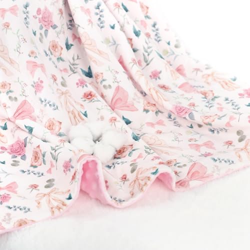 Image of GFU Baby Blanket for Boys and Girls, Soft Minky Infant Receiving Blanket with Dotted Backing Double Layer, Newborn Toddler Bed Blanket with Pink Flowers, 30 x 40 Inch