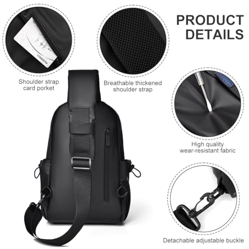 Image of GUSTAVE Sling Bag for Men - Waterproof Nylon, 10'' Multi-Pocket Crossbody /Shoulder Bag - Lightweight, Sophisticated Black Travel Day Bag for Office & On-the-Go Convenience