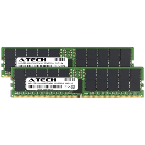 Image of A-Tech 128GB Kit (2x64GB) DDR5 4800MHz PC5-38400 ECC RDIMM 2Rx4 (EC4 9x4) Dual Rank 1.1V ECC Registered DIMM 288-Pin Server RAM Memory Upgrade Modules (A-Tech Enterprise Series)