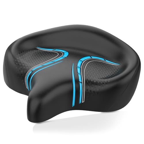 Image of BLUEWIND Oversized Bike Seat, Wide Bicycle Saddle Novel Backrest Design Compatible with Peloton, Universal Fit Exercise or Road Stationary Bike Seat Cushion for Men & Women (Blue)