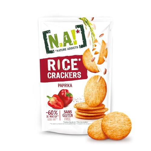 N.A! Nature Addicts - Rice Crackers Paprika - 12 Sachets de 85gr- Crackers Fins de Riz, Légers et Craquants - 60% de Matières Grasses en Moins que les Biscuits et Chips Apéritifs du Marché -