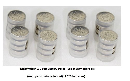 NightWriter Battery Refill Kit - Fits NightWriter LED Pen. Eight (8) AG4 battery packs
