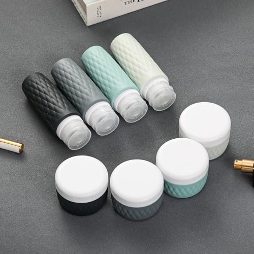 8 Pack Travel Bottles for Toiletries - 3 OZ / 90 ML, | Leak Proof Silicone Containers with Clear Bag, Travel Size Toiletries for Lotions, Creams, Foundation, Shampoo, body wash and More |4