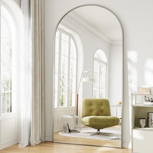Image of Oversized Full Length Mirror, 35 inchx78 inch Large Arched Floor Mirror Full Length with Stand, Room Decor Big Full Body Mirror with HD Tempered Glass Aluminum Frame for Bedroom Living Room, Silver