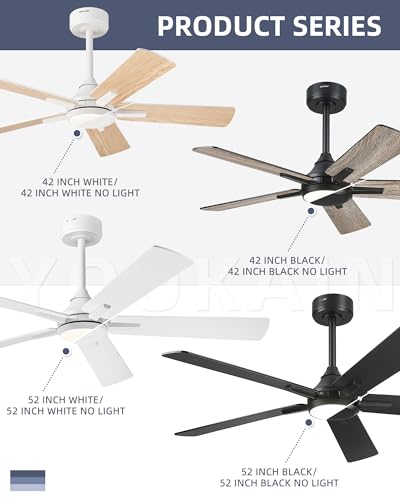 Image of YOUKAIN Ceiling Fans with Lights, 42 Inch Black Ceiling Fans, Smart Ceiling Fan Works with Voice Control & Remote Control, Reversible Blades, Modern Led Ceiling Fan for Bedroom, 42-YJ812-BK