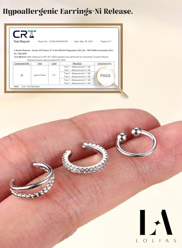 LOLIAS Ear Cuff Silber für Damen Fake Ohrringe Ohne Ohrloch Silber Earcuffs Fake Piercing Ohr Helix Conch Clip Ohrklemme Ohrmanschette Ohrclips Ohrschmuck Damen