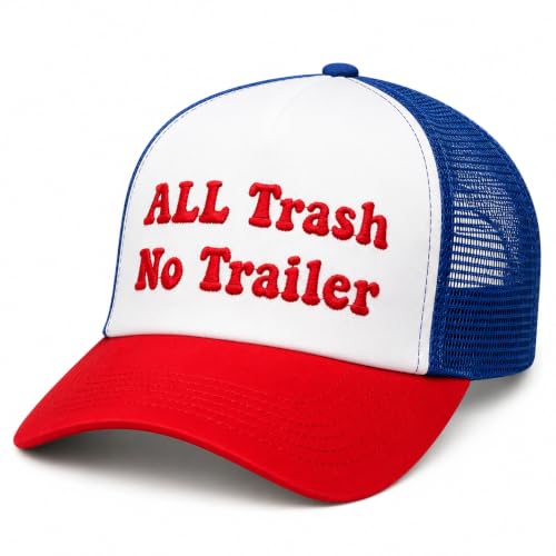 All Trash No Trailer Funny Trucker Hats Vintage 2 Tone Snapback Hat for Women Adjustable Embroidery Fashion Hat