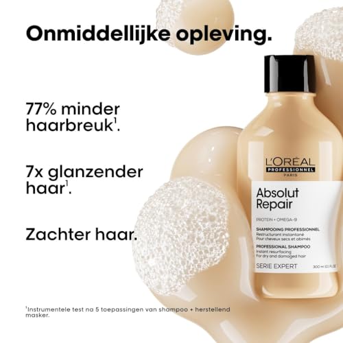 L'Oréal Professionnel, Herstellende Shampoo, Voor Beschadigd en Droog Haar, Herstelt en Herstructureert Het Haar Zonder Het te Verzwaren, Met Proteïnen, Absolut Repair, 500ml - Afbeelding 3