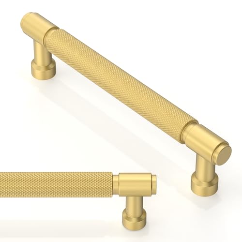 Asimerdeco 10 Pack Brushed Gold Knurled Cabinet Pulls 5 Inch(128mm) Kitchen Cabinet Handles Cabinet Hardware Drawer Pulls by Asimerdeco - Used condition - US$23.61