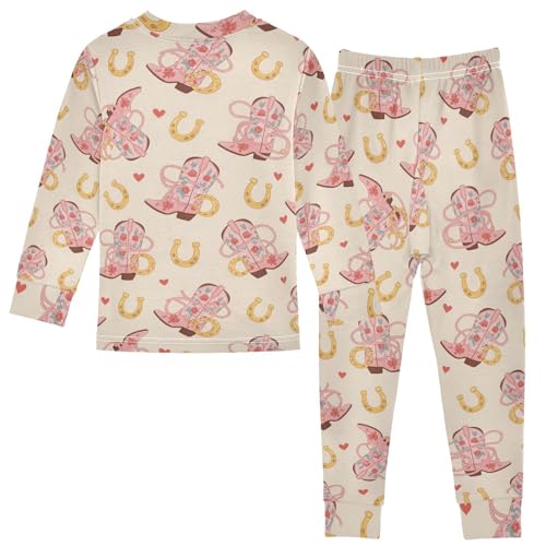 Pajama Sets Long Sleeve Cowboy Boots Horseshoes Hearts Soft Comfy Sleepwear 2 Piece PJS 3-8T3