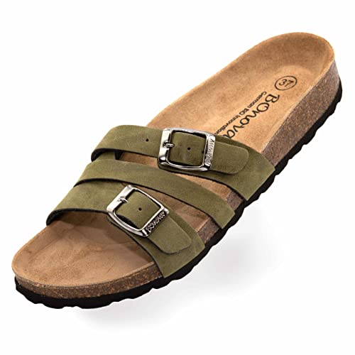 BOnova Sandalias Palma para mujer en 8 colores y de la talla 36 a 42. Sandalias elegantes para el verano. Plantilla de corcho cómoda – Correr como en nubes. Fabricada en la UE, verde oliva, 37 EU