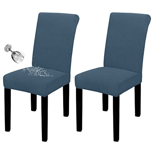 Easy-Going Juego de 2 fundas para sillas de comedor 100 % impermeables, fundas elásticas para sillas Parson Jacquard, extraíbles y lavables, para el hogar, restaurante, banquete (XL, piedra azul)