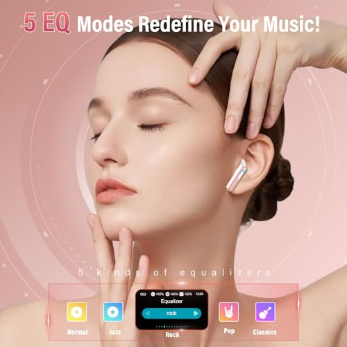 Image of Wireless Earbuds with Touch Screen, Bluetooth 5.4 Headphones, ANC /ENC Noise Cancelling, 48H HiFi Stereo Bluetooth Ear Buds with 5 EQ Modes, Transparency Mode, IPX7 Earphones, Rosa