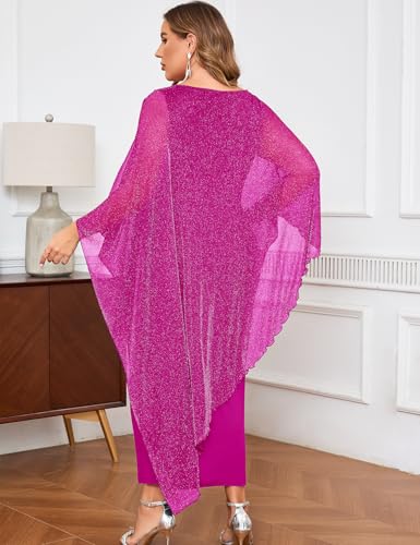 Image of ZOMVA Plus Size Elegant Formal Dress Long Cape Overlay Wedding Guest Formal Cocktail Mother of Bride Outfit