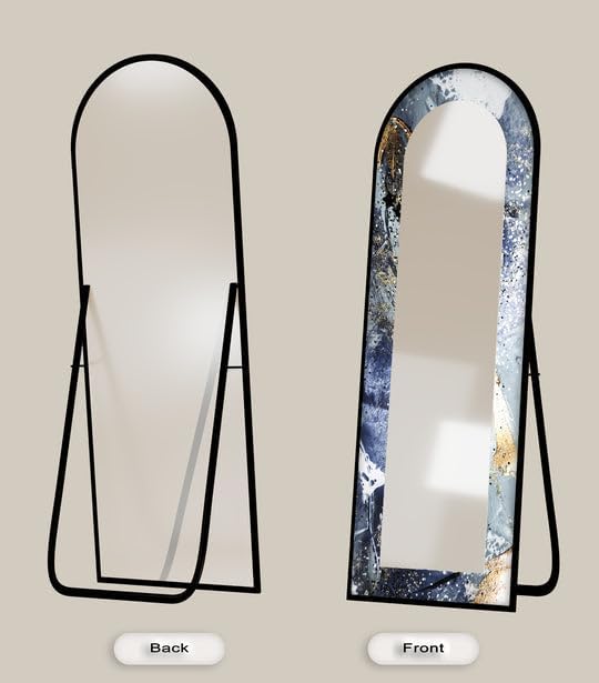 23,5’’W x 67’’H Midnight Sky Elegance – Abstract Floor Mirror Arched Full Lenght Mirror - Arch Full Body Stained Floor Mirror with Black Frame with Silver Frame