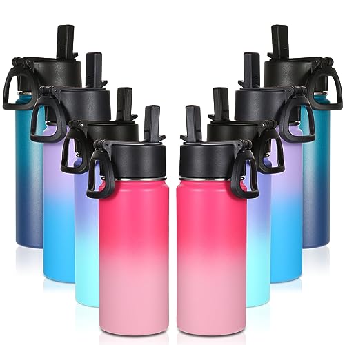 Volhoply 480ml Kids Water Bottle Bulk 8 Pack,Insulated Sports Bottles with Straw Lid,Stainless Steel Bottle with Handle Keep Cold & Hot,Double Wall Vacuum Flask for School(Assorted,Set of 8)