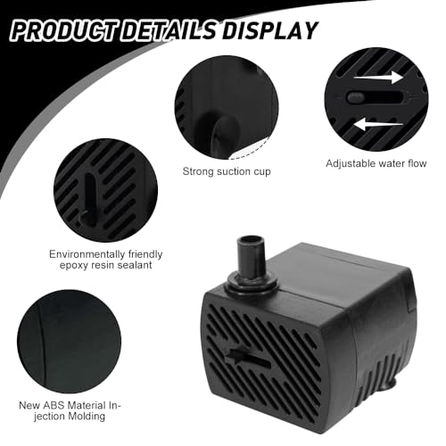 mizikuu 2 Stück Mini Wasserpumpe, 5W Aquarium Pumpe 350L/H Tauchpumpe Klein Ultra Leise mit Fluss-Einstellung 2 Düsen Springbrunnenpumpe Submersible Pumpe für Aquarien, Brunnen, Statuen, Hydrokultu