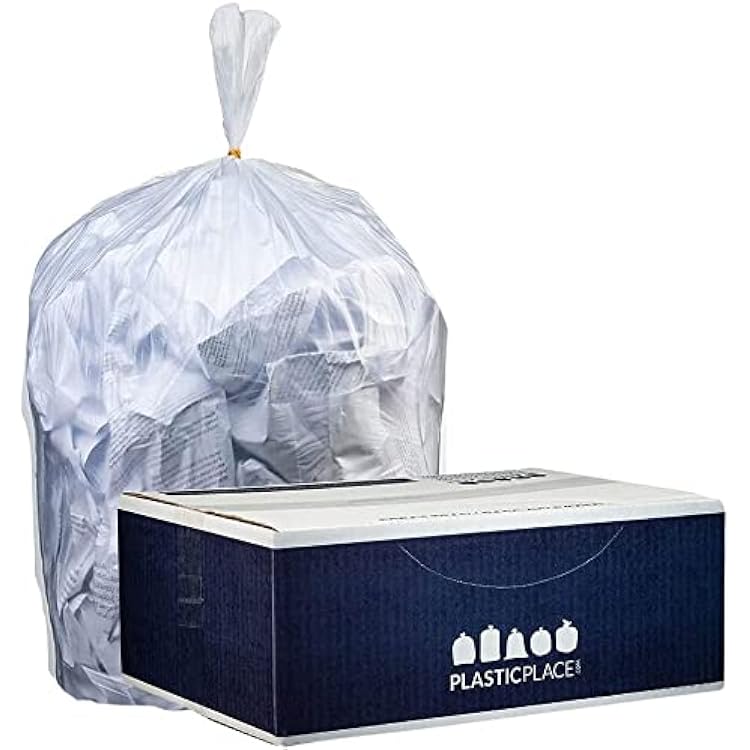 Plasticplace 40-45 Gallon Trash Bags 12 Microns Clear High Density Garbage Can Liners 40 x 48 (250 Count)