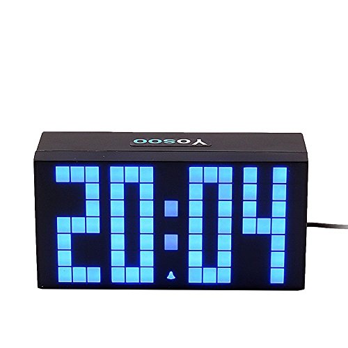 Yosoo 4 Dígitos Versión Digit Jumbo LED Pared Calendario de Escritorio Alarma Reloj Digital Electronic Time Block(Azul)
