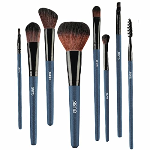 GUBB Makeup Brush Set Of 8 Makeup Brushes – Powder, Foundation, Flat Eyeshadow, Blush, Mascara, Eyeliner, Lip & Eyeshadow Blending Brush – High Definition Results With Fewer Simple Strokes