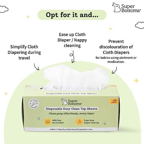 Image of superbottoms Disposable Easy Clean Top Sheets l Diaper Liners l Easy To Dispose l Compatible With Cloth Diaper, Langot & Padded Underwear l Hypoallergenic, Skin-Friendly l Pack of 100
