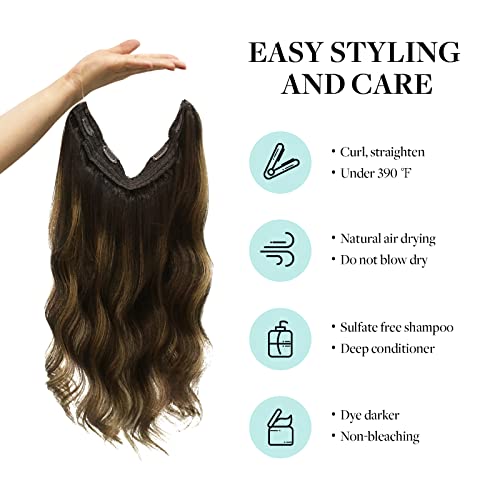 Hair Extensions Real Human Hair, Doores Balayage Dark Brown To Chestnut Brown 16 Inch 95G Straight Remy Hair Extensions Invisible Hairpiece Wire Extensions With Fish Line For Women #TOP5