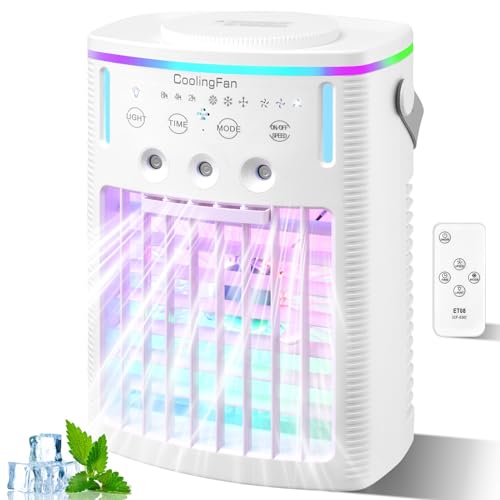 Mobile Mini Klimaanlage, Tragbare Luftkühler mit 1000ml Wassetank, 4in1 Ventilator USB mit 3 Geschwindigkeiten & Sprühmo...