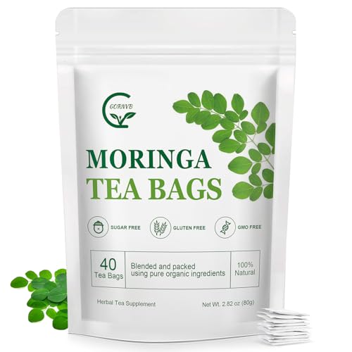 Moringa Tea Bags | 100% Pure Moringa Leaf Tea | Antioxidant-Rich, Caffeine-Free Herbal Tea | Supports Immunity, Energy & Digestion, 40 Count | Gluten-Free, Non-GMO