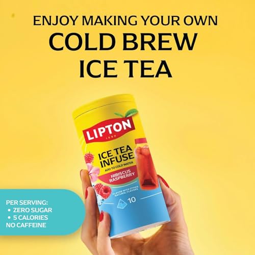 Image of Lipton Ice Tea Infuse Hibiscus Raspberry Citrus Cold Brew Tea Bags for On-The-Go or At Home 10 Tea Bags (Pack of 6)