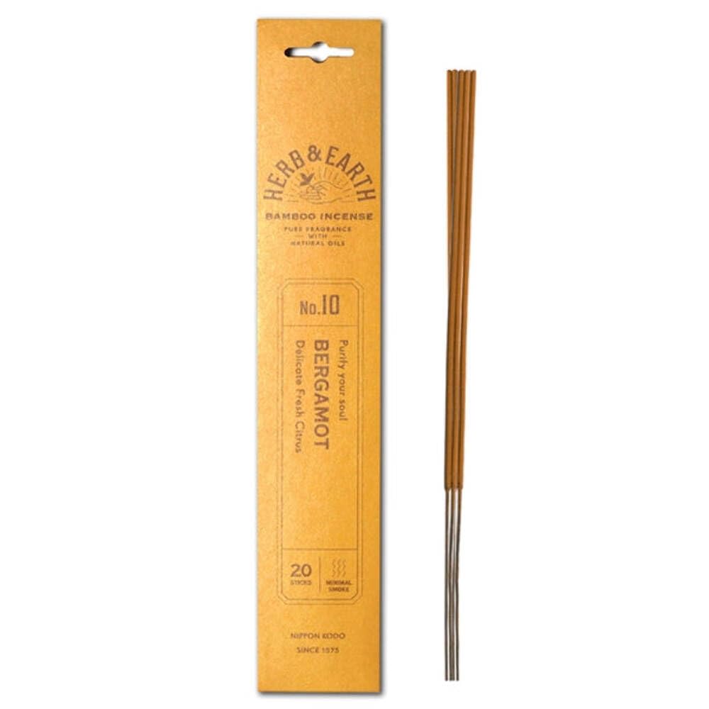 HERB & EARTH Incienso de bambú – Bergamota – 20 varillas de Nippon KODO incienso de calidad japonesa desde 1575, H&E