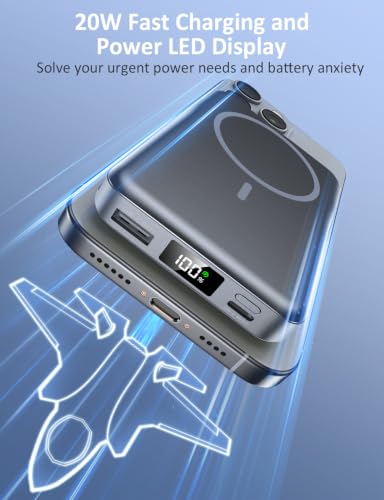 Image of Magnetic Portable Charger 10000mAh, 20W Power Bank with Built in Cable