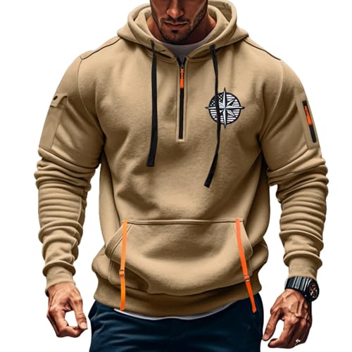Fall Winter Quarter Zip Hoodie Men Pullover Tactical Sweatshirt Vintage Long Sleeve Casual Hoodies with Pockets