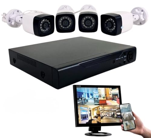 Kit di Videosorveglianza AHD IP Cloud, DVR + 4 Telecamere FULL CCTV HD Infrarossi, Visione Notturna, Sensore Movimento, h.264, Sorveglianza Domestica Professionale P2P