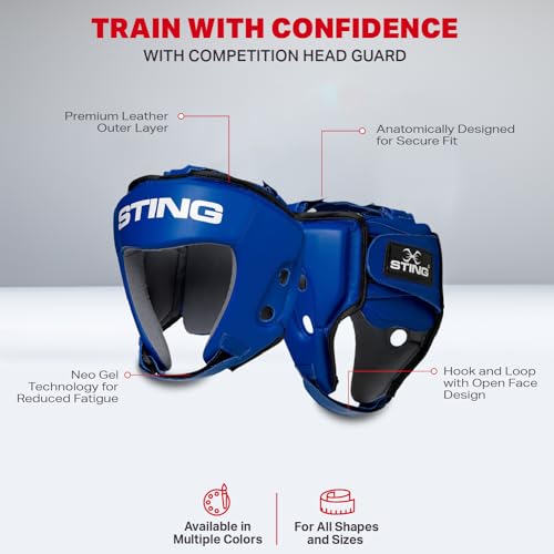 STING Competition Head Guard, IBA-Approved and USA Boxing-Approved Headgear, Premium Boxing Equipment for Professional Competition and Boxing Training, Blue, M