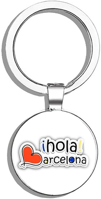 HJ Media I Love Barcelona City Spain Slogan Metal Steel Keychain Ring Double Side Key Chain
