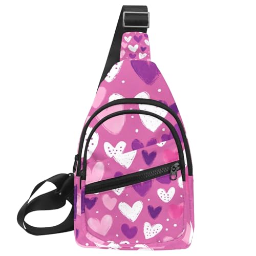 Sac à dos à bandoulière cœurs roses réglable taille unique pour le sport et le voyage