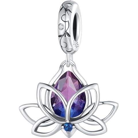 VOROCO Charm 925 Sterling Silver Bracelet Necklace Pendant Bead Charms Jewelry Gift for Women Mother Daughter Grandma Family Friends (Purple Lotus) Cover