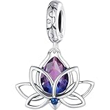 VOROCO Charm 925 Sterling Silver Bracelet Necklace Pendant Bead Charms Jewelry Gift for Women Mother Daughter Grandma Family Friends (Purple Lotus)