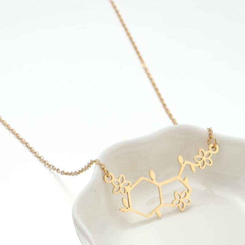Stainless Steel Gold and Silver Plating Serotonin Molecule Pendant Necklace2